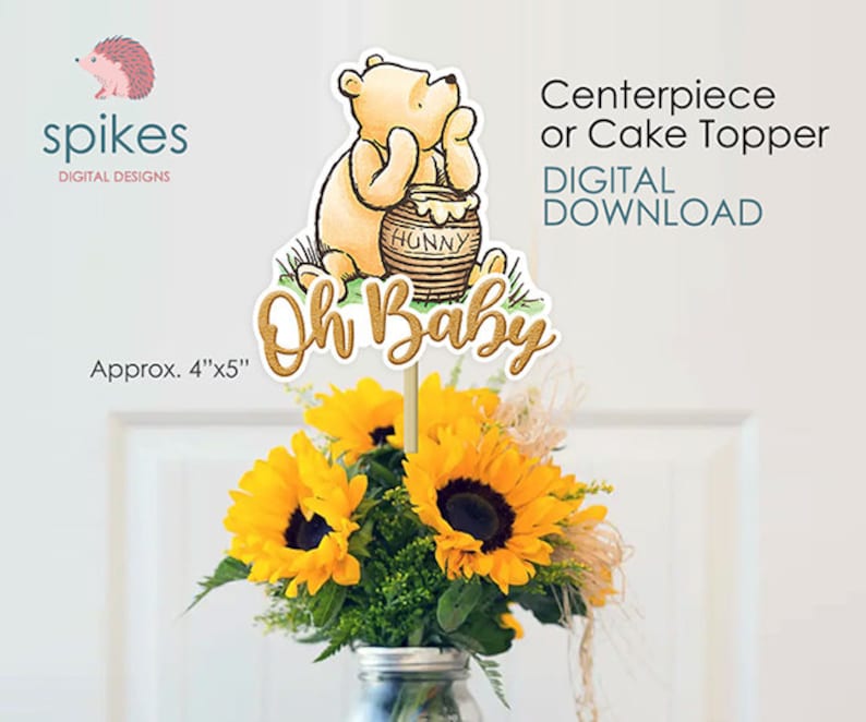 Classic Winnie The Pooh Cake Topper or Centerpiece Decoration / for Baby Shower / Instant Download / Oh Baby, Pooh Honey Hunny pot image 1