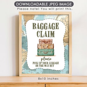 Cartel de reclamo de equipaje / World Adventure Airplane Travel Themed Sign Decoration / Baby Shower Birthday Wedding / Digital Instant Download / 8x10