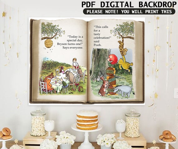Classic Winnie The Pooh Baby Shower Birthday Poster Backdrop Banner / Personalized Digital File/ PDF Format Il_570xn