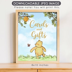 20 x 10 po. Décoration d'affiche de fête Winnie l'ourson classique / Panneau de table pour baby shower d'anniversaire / Téléchargement immédiat / Panneau pour cartes et cadeaux / Ciel bleu