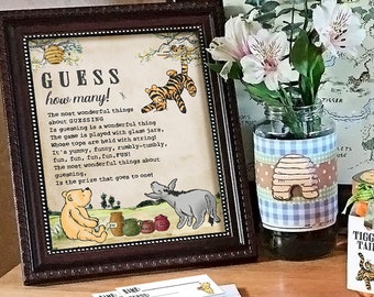 Digital Download 8"x10" Sign with Answer Cards / Classic Winnie The Pooh/ Guess How Many