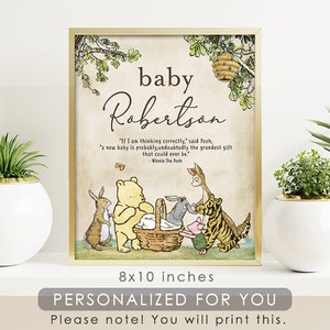 Cartello personalizzato per neonati/Solo file digitale/Baby shower classico Winnie The Pooh/Decorazione murale per la cameretta dei bambini