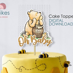 Classic Winnie The Pooh Cake Topper or Centerpiece Decoration / for Baby Shower / Instant Download / Oh Baby, Pooh Honey Hunny pot image 2