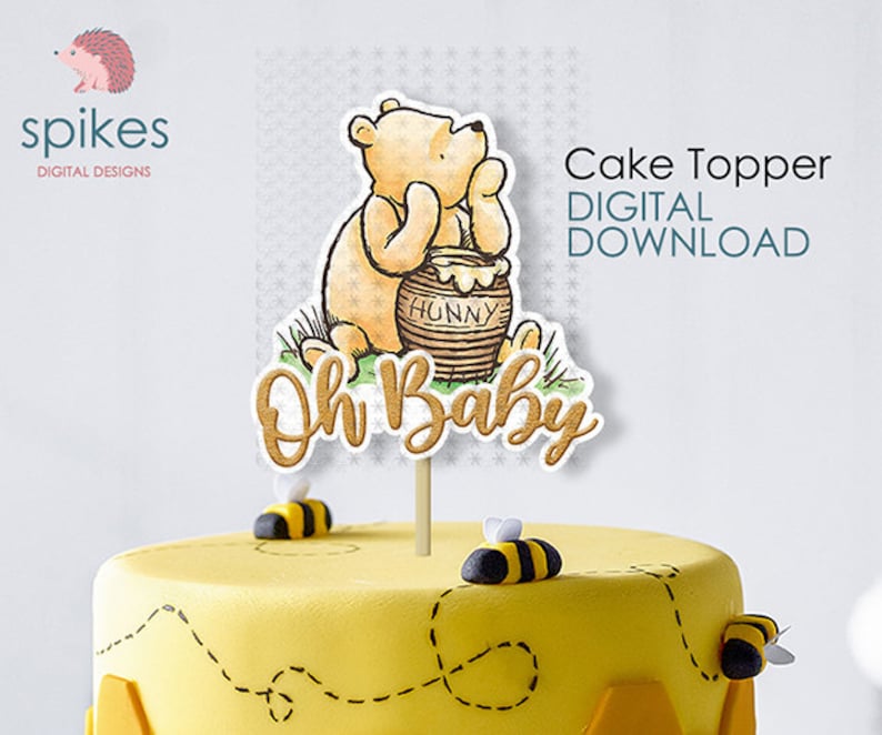 Classic Winnie The Pooh Cake Topper or Centerpiece Decoration / for Baby Shower / Instant Download / Oh Baby, Pooh Honey Hunny pot image 2