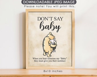 8"x10" Classic Winnie The Pooh Party Poster Decoration / Don't Say Baby /Baby Shower Table Sign/ Instant Download