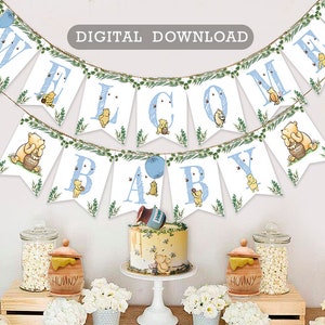 Downloadable Digital Banner Garland/ Classic Winnie The Pooh Baby Shower/Hanging Bunting Flags Decoration /Instant Download