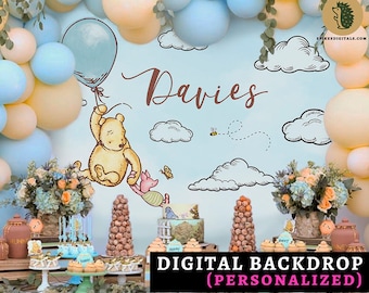 Classic Winnie The Pooh Baby Shower Backdrop Banner /Personalized/ PDF Format / Digital Printable Only / Background Decoration