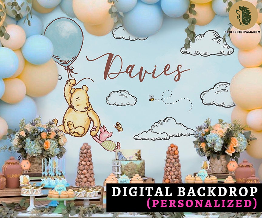Classic Winnie The Pooh Baby Shower Backdrop Banner Personalized PDF Format Digital Printable Only Background Decoration