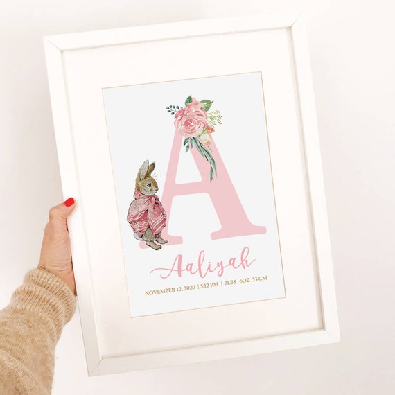 Set of 3 Digital Wall Art - Flopsy Bunny Peter Rabbit Beatrix Potter, birth announcement, name, nursery room decor, Christening baby gift Il_570xn