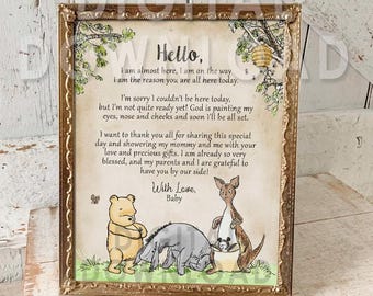 8"x10" Classic Winnie The Pooh Baby ShowerDecoration / Not Editable