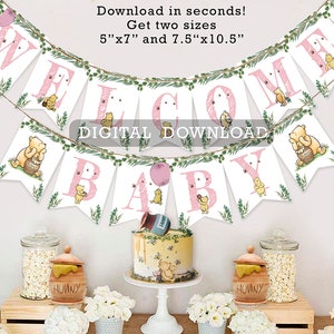 Downloadable Digital Banner Garland/ Classic Winnie The Pooh Baby Shower/Hanging Bunting Flags Decoration /Instant Download