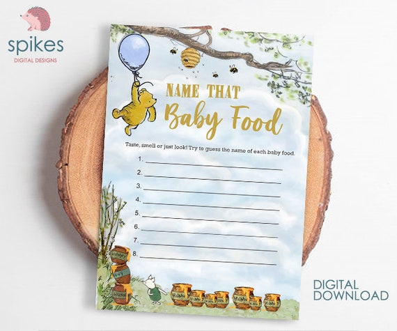 Classic Winnie the Pooh Baby Shower Games/ Name or Guess That Baby Food /  Instant Download / 5x7 Inches 