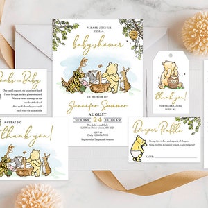 ¡Personalizado para ti! / Se le envía por correo electrónico en 24 horas / Tarjeta de invitación clásica de Winnie The Pooh / Paquete de paquete