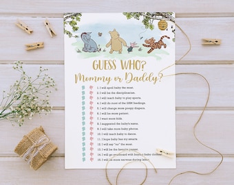 Classic Winnie The Pooh Baby Shower Games/ Guess Who Mommy Or Daddy / Instant Download / 5x7 inches