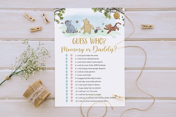 Classic Winnie The Pooh Baby Shower Games/ Guess Who Mommy Or Daddy /  Instant Download / 5x7 inches