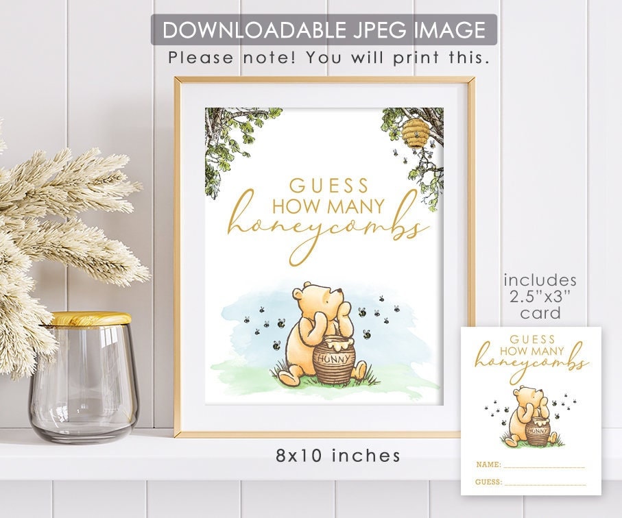 Downloadable 8"x10" Sign with Answer Cards / Classic Winnie The Pooh Party Poster Decoration / Guess How Many Honeycombs