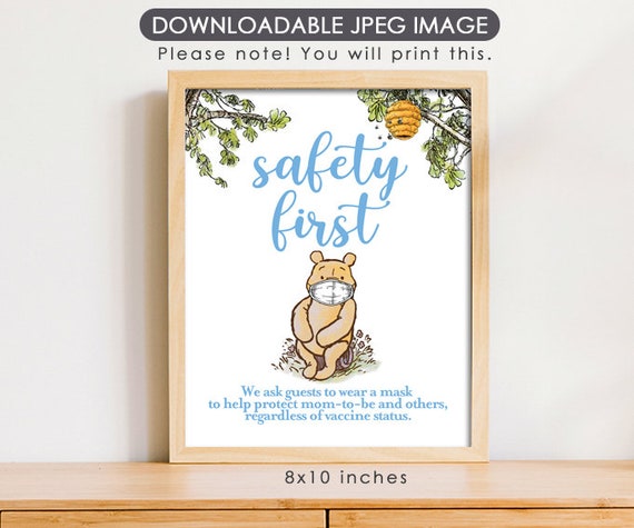 8"x10" Classic Winnie The Pooh Party Poster Decoration / Safety First Wear Mask /Baby Shower Birthday Table Sign/ Instant Download Il_570xn