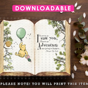 DOWNLOADABLE Pooh Book Decoration! Download Three Sizes 8.5x11 / 16x20/ 11x14 Digital File / Classic Winnie The Pooh