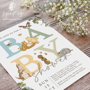 Tarjeta de invitación de ducha de bebé de Winnie The Pooh clásica / personalizada / solo digital