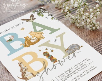 Classic Winnie The Pooh Baby Shower Invitation Card / Personalized / Digital Only