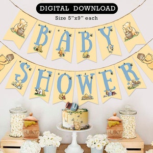 Downloadable Digital Banner Garland/ Classic Winnie The Pooh Baby Shower/Hanging Bunting Flags Decoration /Instant Download