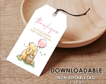 Non-Editable Tag / DOWNLOAD instantly! Classic Winnie The Pooh Thank You Favor Tags / Baby Shower or Birthday / Instant Download