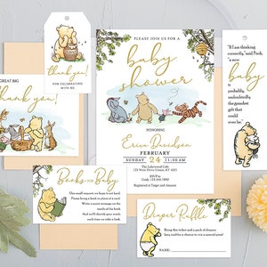 Personalized for you / Emailed to you in 24hrs / Classic Winnie The Pooh Invitation Card / Bundle Set Pack image 1