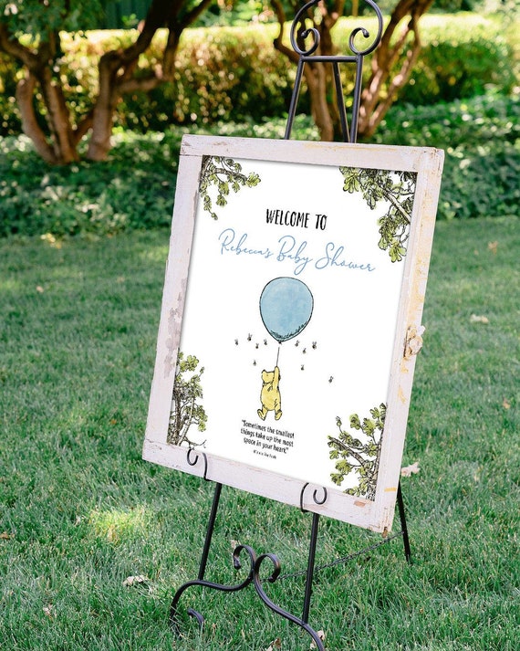 Classic Winnie The Pooh Baby Shower Birthday Poster / Welcome Sign / Personalized Digital File/ Blue Yellow Pink Green Gender Neutral Il_570xn