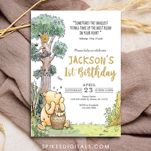 Carte d’invitation d’anniversaire classique Winnie l’ourson / Personnalisée pour vous / Numérique uniquement
