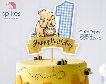 Classic Winnie The Pooh Cake Topper or Centerpiece Decoration / for First Birthday / Instant Download / Number One, Pooh Honey Hunny pot