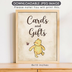 20 x 10 po. Décoration d'affiche de fête Winnie l'ourson classique / pour panneau de table de baby shower d'anniversaire / téléchargement immédiat / panneau pour cartes et cadeaux