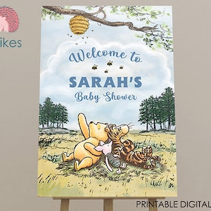 Klassieke Winnie de Pooh babyshower verjaardagsposter/welkomstbord/gepersonaliseerd digitaal bestand