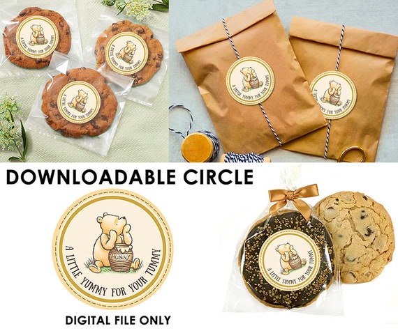 A Little Yummy for Your Tummy Circle Tag Sticker Cookie Food Favor Label / Classic Winnie The Pooh / Baby Shower Birthday / Instant Download Il_570xn