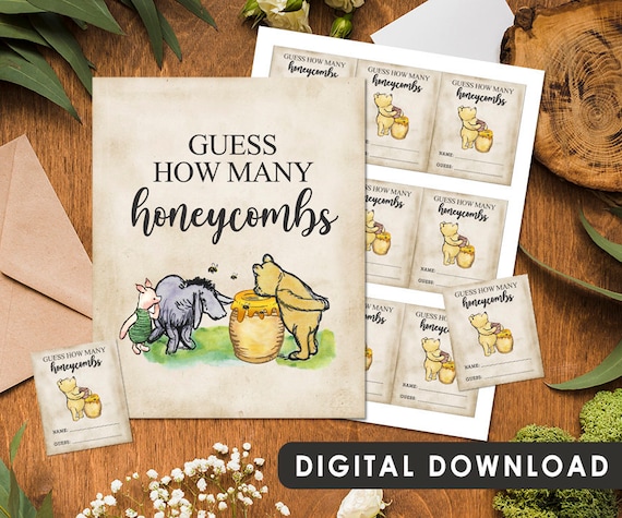 Downloadable 8"x10" Sign with Answer Cards / Classic Winnie The Pooh Party Poster Decoration / Guess How Many Honeycombs Il_570xn