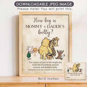 8 "x 10" Hoe groot is mama en papa's buik spel teken met Guess Card /Classic Winnie de Poeh / Baby Shower Game Games / Instant Download
