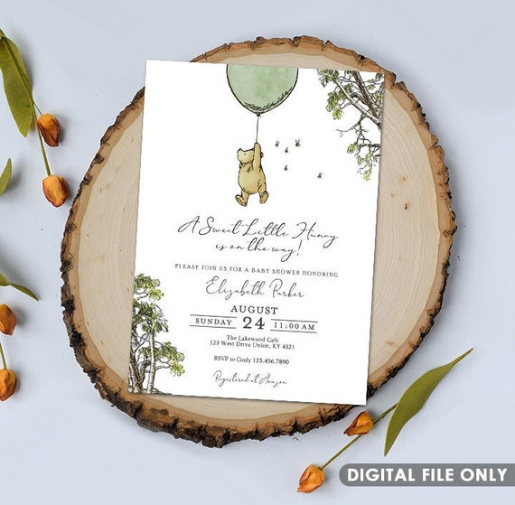 Classic Winnie The Pooh Invitation Card / Gender Neutral / Boy Girl / Personalized for you / Digital Only / Baby Shower or Birthday Il_570xn