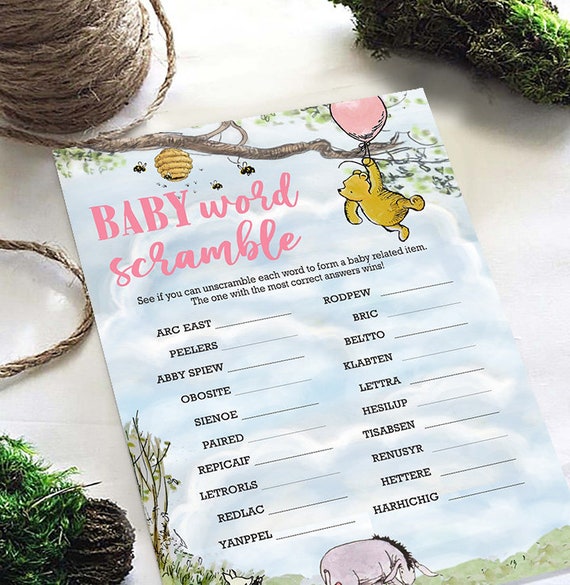 Winnie The Pooh Baby Shower Game Card - Scrambled Letters