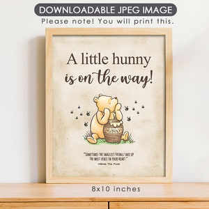 8&quot;x10&quot; Classic Winnie The Pooh Baby Shower Decoration / A Little Hunny Is On The Way/ Table Top Decor Baby Shower / Instant Download