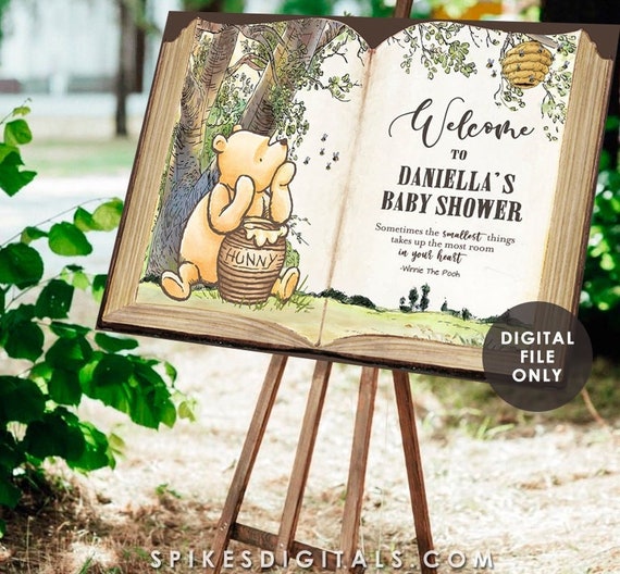 DIGITAL Classic Winnie The Pooh Welcome Sign - Baby Shower - Birthday - Entrance Door - Personalized Digital File Il_570xn