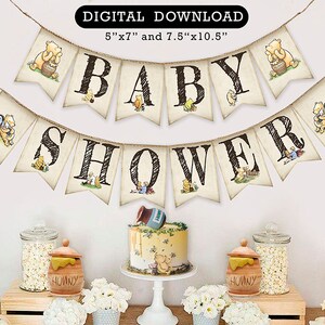 Downloadable Digital Banner Garland/ Classic Winnie The Pooh Bunting /Baby Shower Decoration/Instant Download