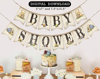 Downloadable Digital Banner Garland/ Classic Winnie The Pooh Bunting /Baby Shower Decoration/Instant Download