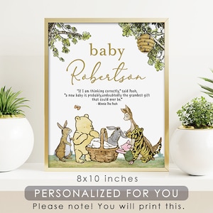 PERSONALIZED Baby Sign/ Digital File Only / Classic Winnie The Pooh Baby Shower / Nursery Room Wallart