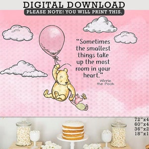 Download in Seconds! Digital Backdrop Classic Winnie The Pooh Baby Shower Birthday / Pink Background DIGITAL FILE / Instant Download