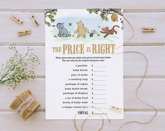 Classic Winnie The Pooh Baby Shower Games/ The Price Is Right / Instant Download / 5x7 inches