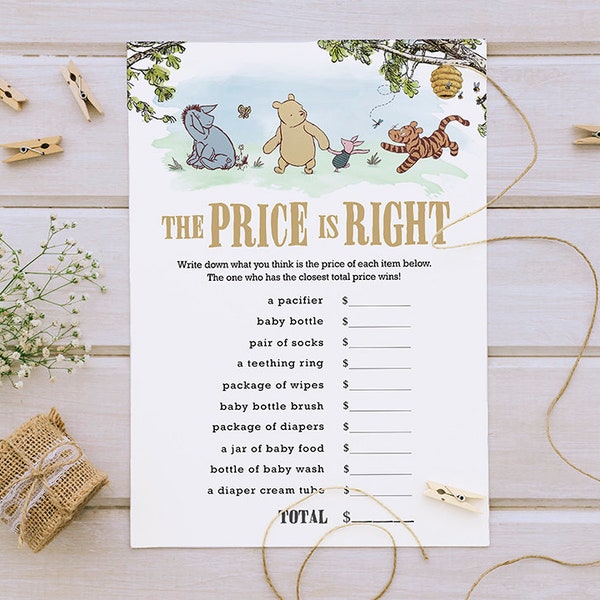 Classic Winnie The Pooh Baby Shower Games/ The Price Is Right / Instant Download / 5x7 inches