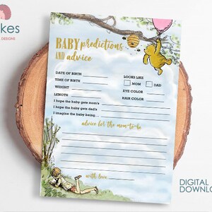 Classic Winnie The Pooh Pink Girl Baby Shower Games/ Baby Predictions and Advice to Mom To Be or New Parents / Instant Download / 5x7 inches