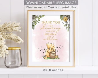 8"x10" Classic Winnie The Pooh Party Poster Decoration /  Thank You for Showering / for Birthday Baby Shower Table Sign / Instant Download