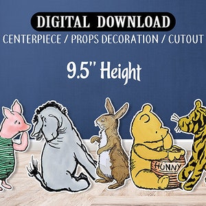 ¡DESCARGA en segundos! Conjunto de 5 personajes: pieza central clásica de Winnie The Pooh de 9,5" de alto / ¡Imagen de doble cara o invertida disponible!