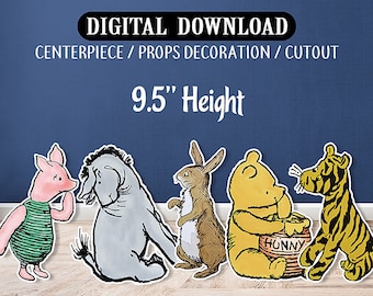 DOWNLOAD in seconds! Set of 5 Characters - 9.5" Tall Classic Winnie The Pooh Centerpiece / Double Sided or Flipped Image Available!