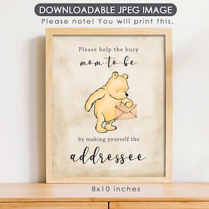 Póster clásico de Winnie the Pooh de 8" x 10" para fiesta, decoración, letrero para escribir la dirección en el sobre, baby shower, cumpleaños, descarga instantánea